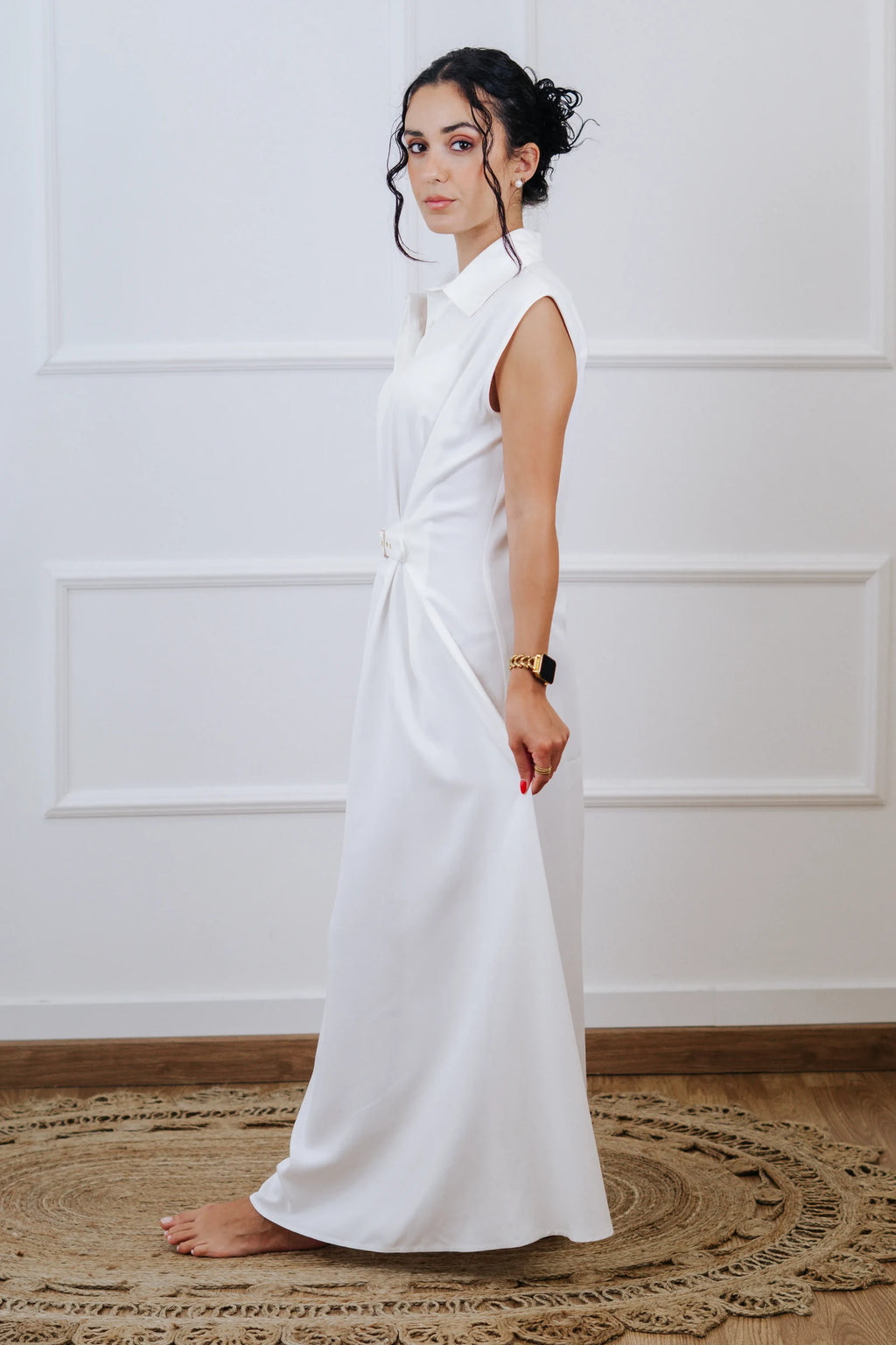 Long Dress with Belt — White