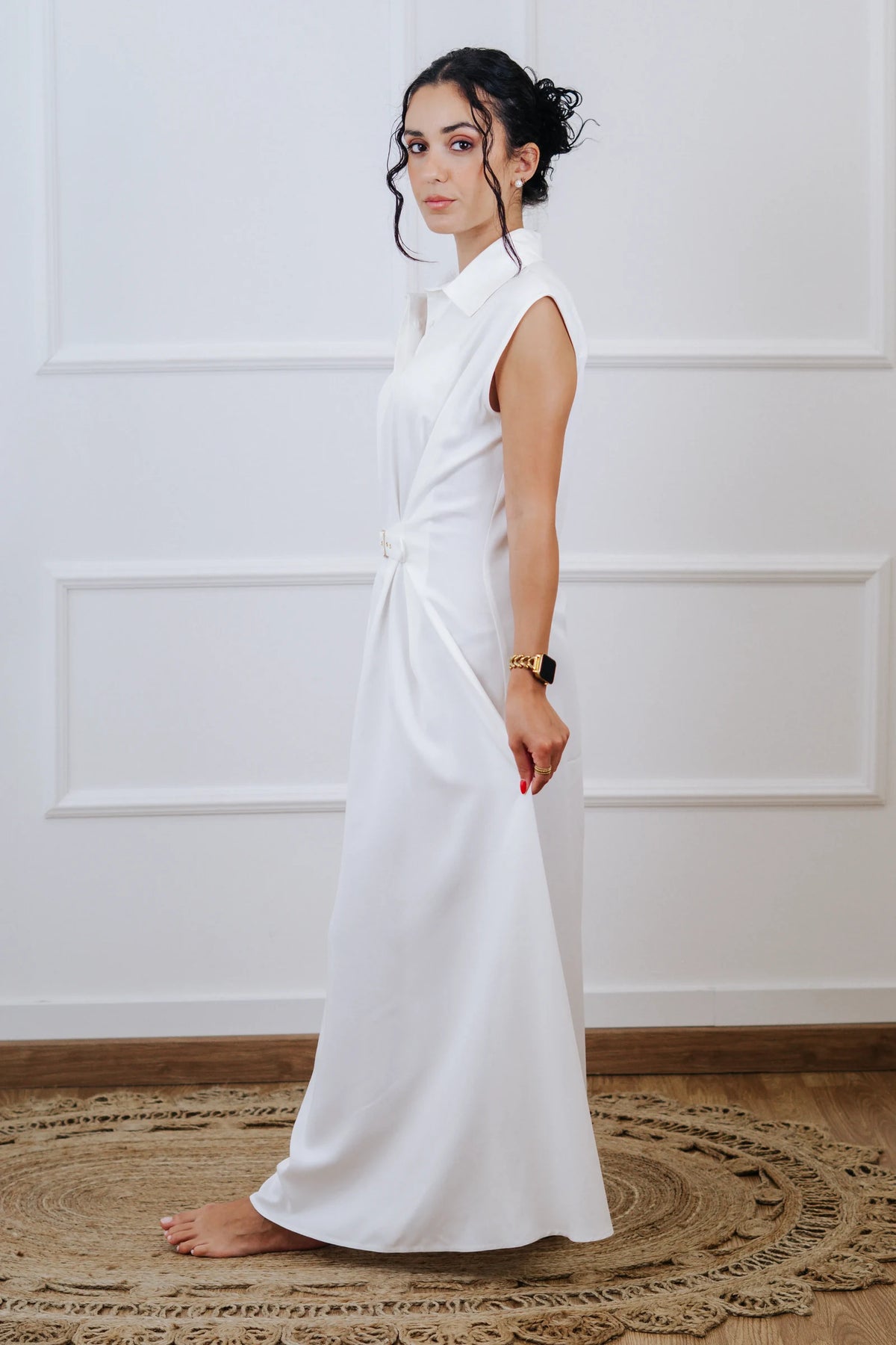 Vestido Comprido com Cinto — Branco