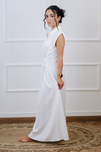 Vestido largo con cinturón - Blanco