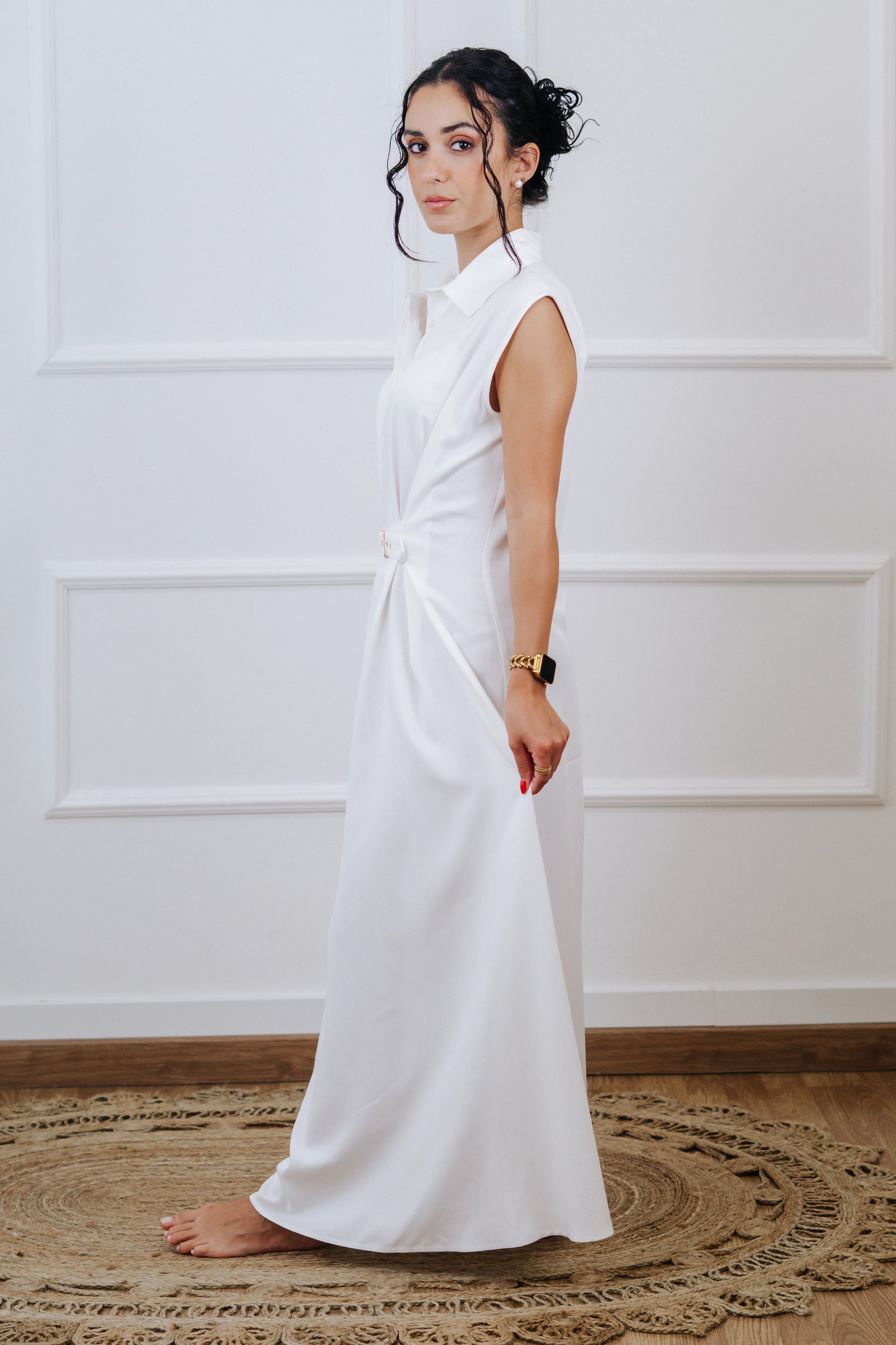 Long Dress with Belt — White
