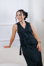 Vestido largo con fajín — Negro