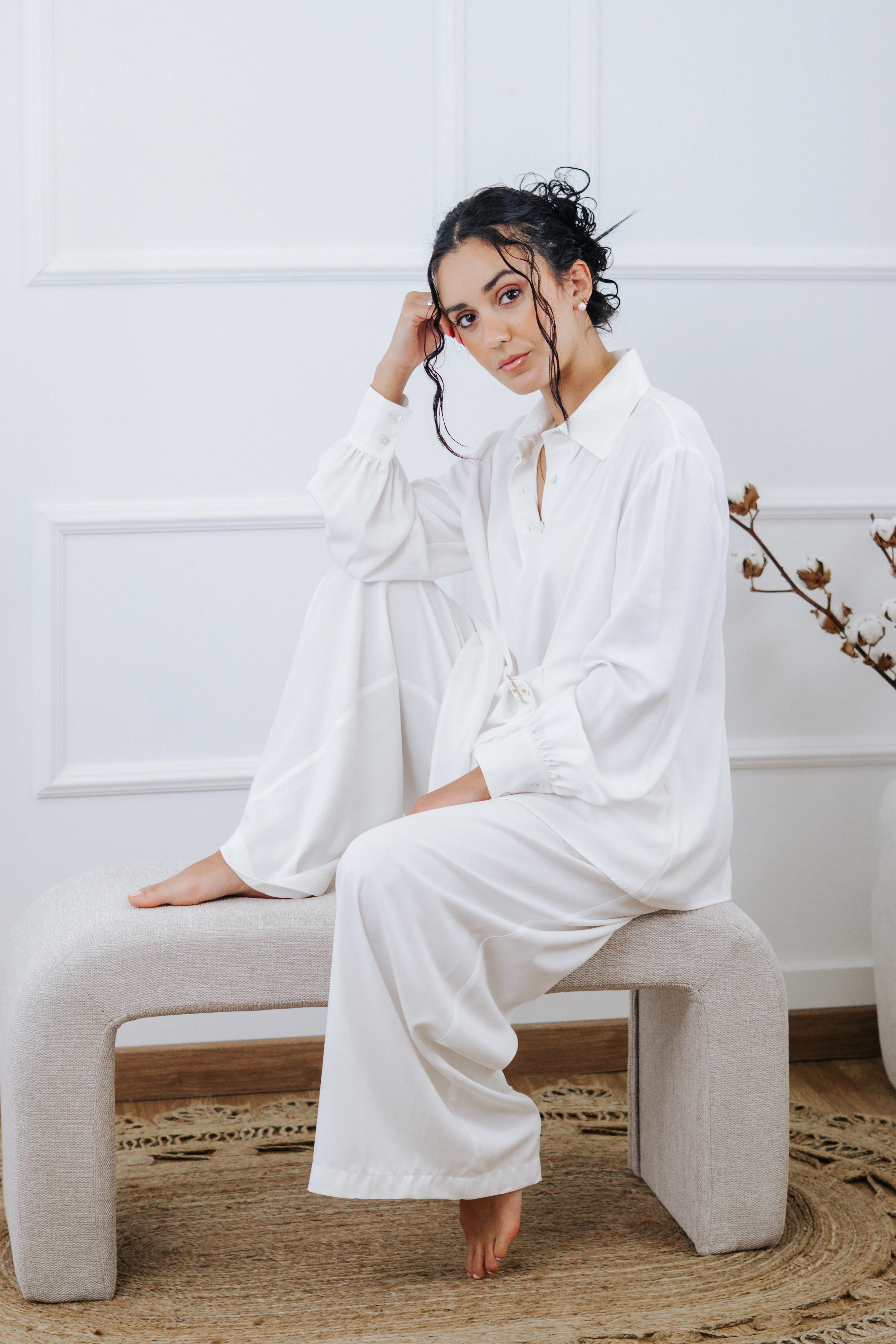 Wide-Leg Trousers with Belt — White