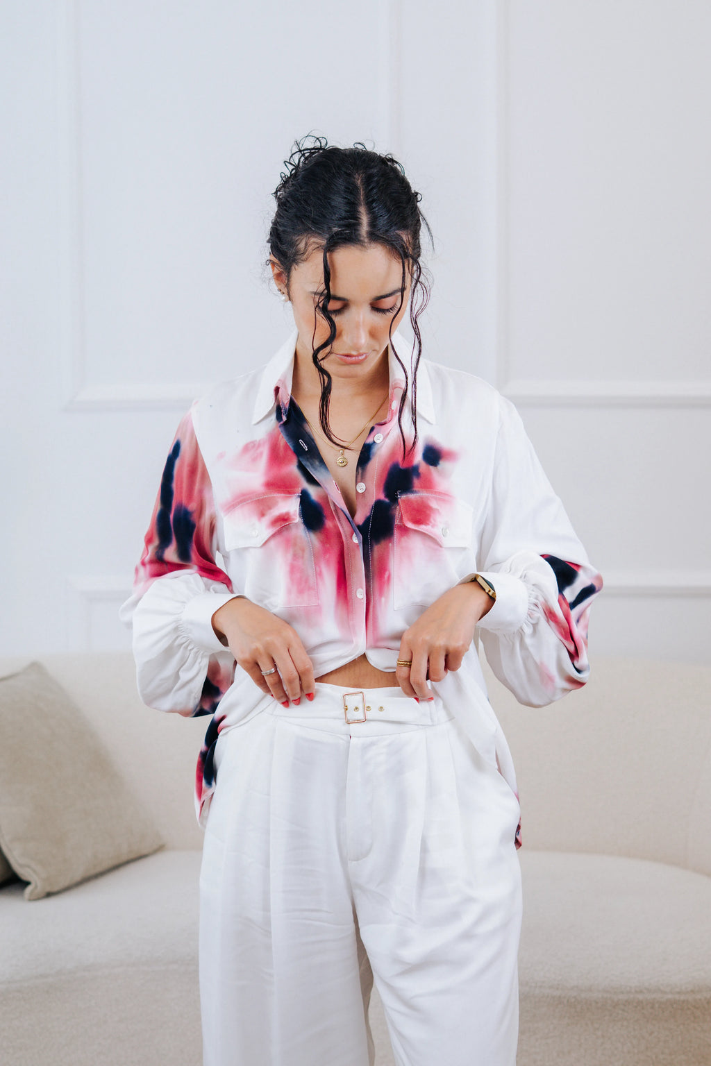 Wide-Leg Trousers with Belt — White