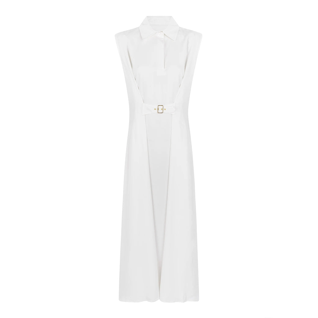 Long Dress with Belt — White