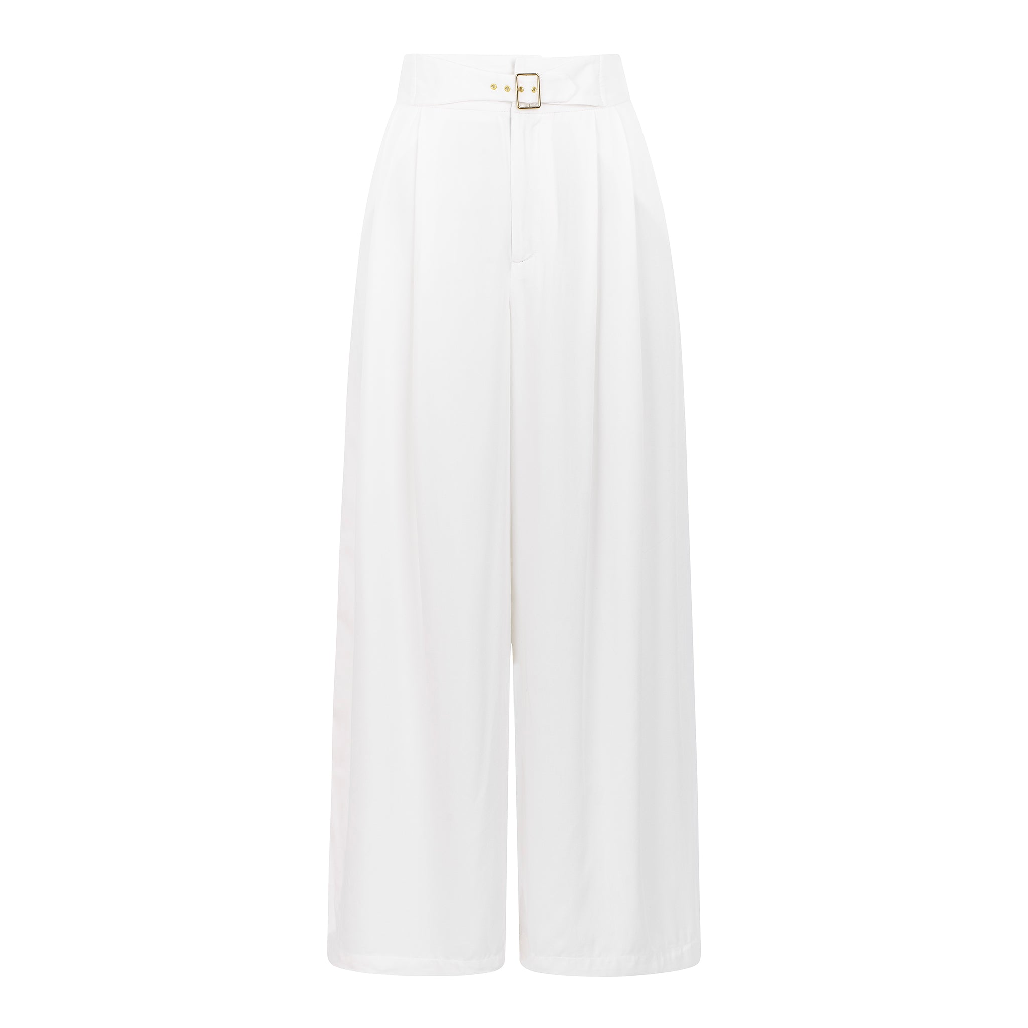 Wide-Leg Trousers with Belt — White